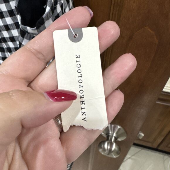 NWT Anthropologie Apron-Style Mini Dress Black & White Check W/Pockets Sz Large - Picture 5 of 10